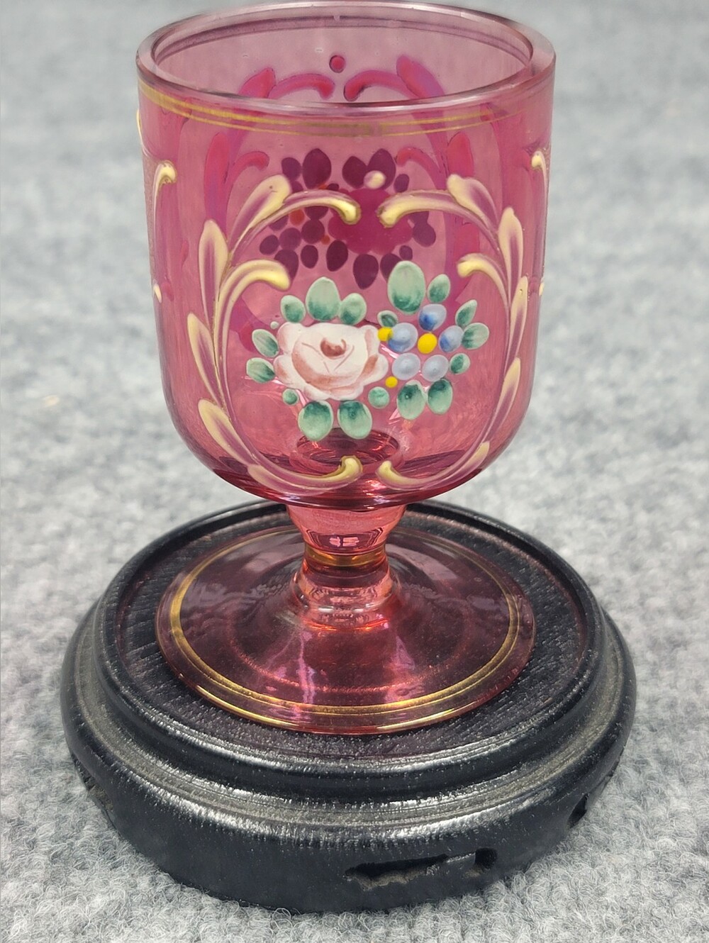 Victorian / Bohemian Cranberry Glass Hand Painted Demitasse Glass Moser?